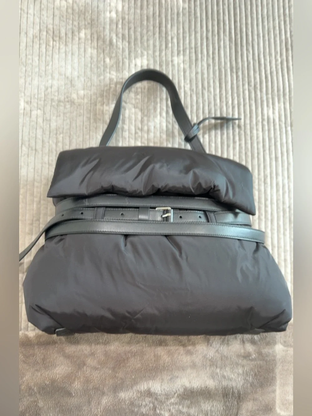 Moschino Men's Black Puffer Tote Bag with Leather Trim